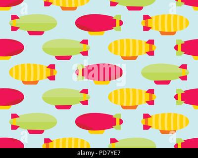 Dirigible seamless pattern. Colorful airships. Vector illustration Stock Vector