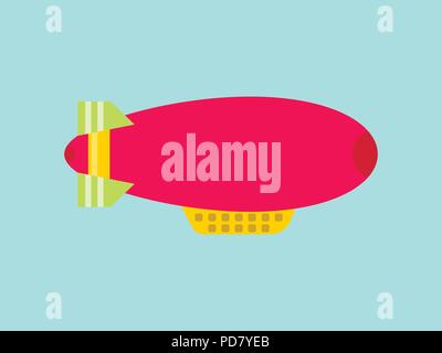 Red dirigible on a sky background. Airship isolated. Vector illustration Stock Vector
