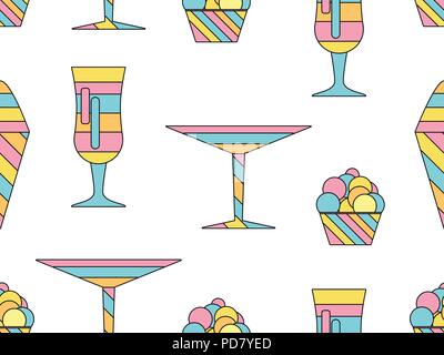 Alcohol drink and ice cream seamless pattern. Colorful cocktail martini. Vector illustration Stock Vector