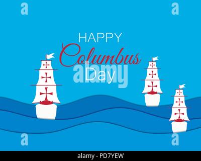 Columbus Day, the discoverer of America. Paper cut 3D waves. Vector illustration Stock Vector