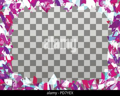 Broken particle frame on a transparent background. Scattered particles. Place for text in the center. Vector illustration Stock Vector