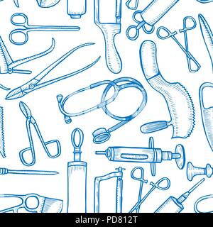 Seamless pattern with vintage science objects. Scientific equipment for physics and chemistry. Vector illustration Stock Vector
