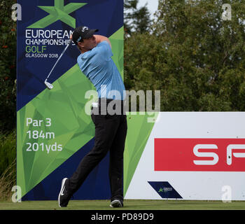 Gleneagles, Scotland, UK; 7 August, 2018.  Practice day at Gleneagles for the European Championships 2018. Pictured; Callum Shinkwin on the tee. Credit: Iain Masterton/Alamy Live News Stock Photo