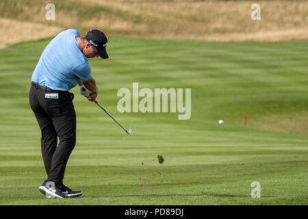 Gleneagles, Scotland, UK; 7 August, 2018.  Practice day at Gleneagles for the European Championships 2018. Callum Shinkwin approach shot Credit: Iain Masterton/Alamy Live News Stock Photo