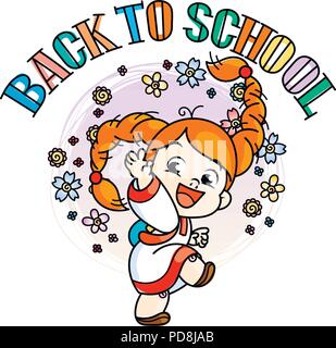 Welcome back to school. Cute school kid ready to education. Design element for print, t-shirt, poster, card, banner. Vector illustration Stock Vector