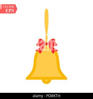Vector illustration of shiny golden Christmas bells decorated with red bow eps10 Stock Vector