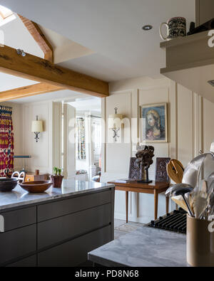 Wooden carvings in modernised kitchen of Grade II listed Rye home Stock Photo