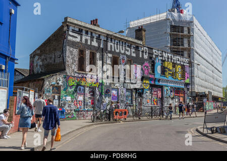 Graffiti on the Lord Napier pub, a  derelict building in Hackney Wick in East London, England, United Kingdom, Europe, 2018 Stock Photo