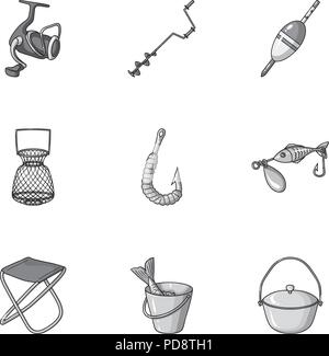 Summer and winter fishing, outdoor recreation, fishing, fish.Fishing icon in set collection on monochrome style vector symbol stock web illustration. Stock Vector