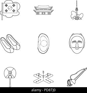 South Korea set icons in outline style. Big collection of South Korea vector symbol stock Stock Vector