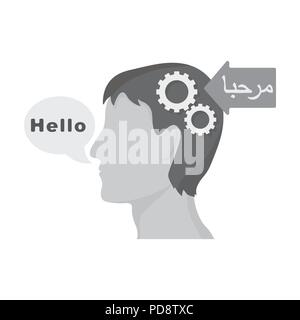 Understanding of foreign language icon in monochrome design isolated on white background. Interpreter and translator symbol stock vector illustration. Stock Vector