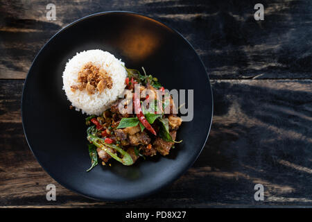 Thai food, Thai spicy food basil pork fried rice recipe (Krapao Moo) Stock Photo