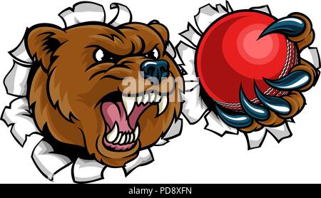 Bear Holding Cricket Ball Breaking Background Stock Vector