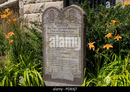 Ten Commandment Stone in front of the Cascade County Courthouse, Great Falls, Montana, USA Stock Photo