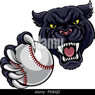 Black Panther Holding Baseball Ball Mascot Stock Vector