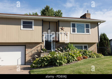 Residential House Exterior in Middle Class Neighborhood, MT, USA Stock Photo