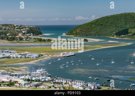 View of Knysna Lagoon seen from Knysna Heights on the Garden Route in the Western Cape Province, South Africa. Stock Photo