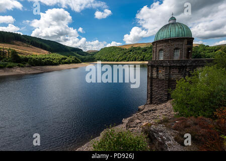 Elan valley reservoirs in a dry and very hot summer time in the welsh countryside Stock Photo