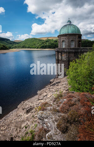 Elan valley reservoirs in a dry and very hot summer time in the welsh countryside Stock Photo