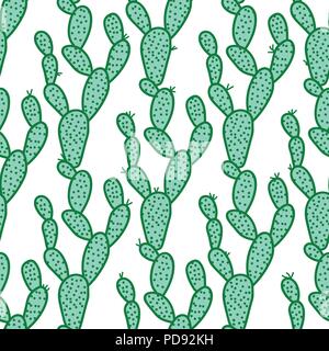 Cute hand-drawn seamless pattern with cactus. Vector illustration isolated on white Stock Vector