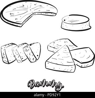 Hand drawn sketch of Bammy bread. Vector drawing of Flatbread food, usually known in Jamaica. Bread illustration series. Stock Vector