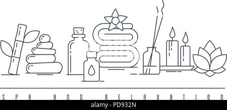 Spa and relaxation concept line art vector illustration Stock Vector