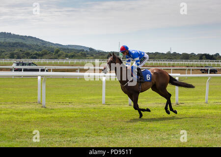 Ffos Las Racecourse, Trimsaran, Wales, UK. Tuesday 24 July 2018. Sweet Pursuit (jockey Jason Watson) ahead of the J Edwards Sellars Investments Handic Stock Photo