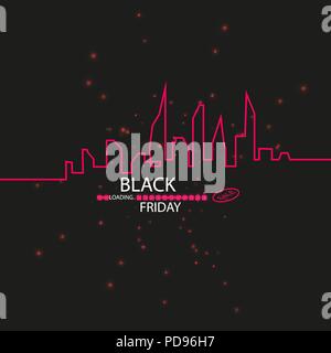 Black Friday. Great sale. Text and banner on the background of a large red flash with luminous dust. Cover for the project. Vector illustration. Progress loading bar Stock Vector