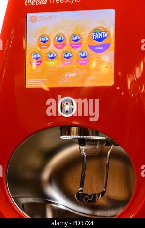 Coca Cola 'Freestyle' self-service drinks machine dispenser at a Burger King, allowing people to serve themselves. Stock Photo