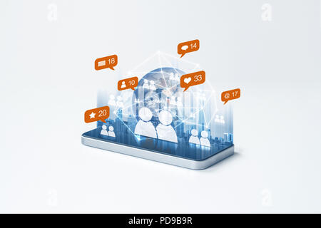 Mobile phone internet network with social network and social media notification icons. Element of this image are furnished by NASA Stock Photo