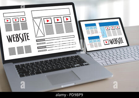 Web Design layout sketch drawing Software Media WWW and Graphic Layout Website development project Stock Photo