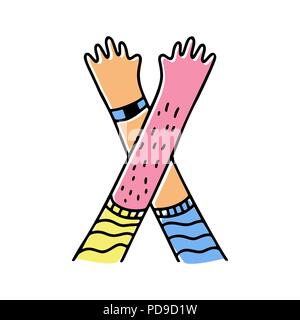 crazy hands alphabet, hand drawn letter X Stock Vector