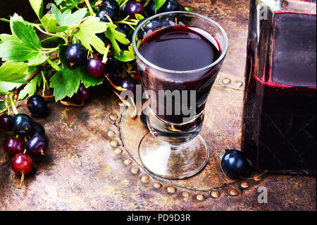 Glass with homemade liqueur from black currant Stock Photo