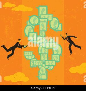 Profiting with Social Media. Businessmen with mobile devices make money with social media. Stock Vector