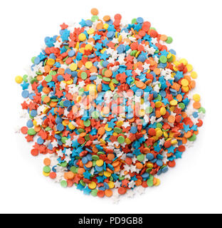 Top view of confetti candy sprinkles isolated on white Stock Photo