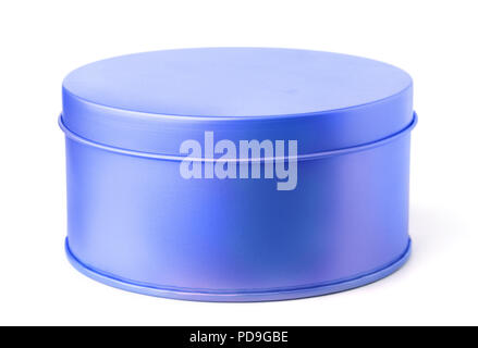 Blue round metal box isolated on a white Stock Photo