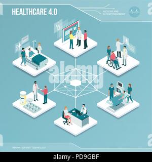 Digital core: online healthcare and medical services isometric infographic with people Stock Vector
