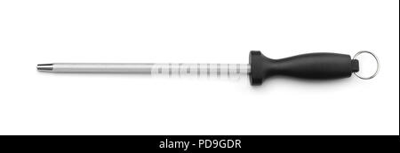 Top view of knife sharpener rod isolated on white Stock Photo