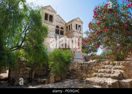 Beautiful Church of the Transfiguration of Jesus on Mount Tabor, near the Sea of Galilee.  Franciscan Church built in 1924 on Byzantine and Crusader r Stock Photo