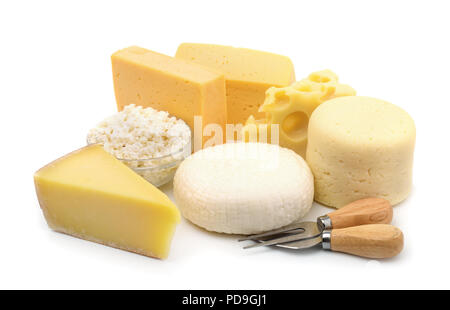 Various types of cheese isolated on white Stock Photo