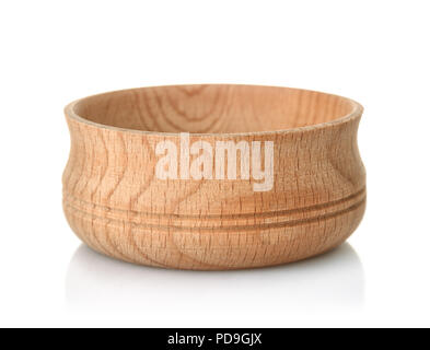 Empty wooden bowl isolated on white Stock Photo