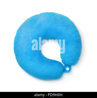 Top view of blue foam neck pillow isolated on white Stock Photo