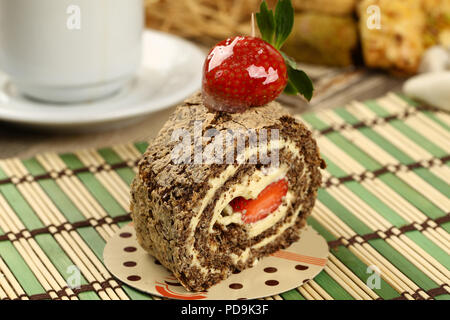 Sponge Roll Cake with Cocoa Stock Photo