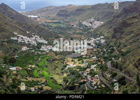 View into the Barranco de Agaete and the town of San Petro, Gran Canaria, Canary Islands, Spain Stock Photo