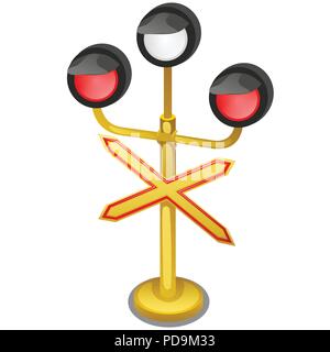 Semaphore traffic-light with sign warning Single-track road isolated on white background close-up. Vector illustration. Stock Vector
