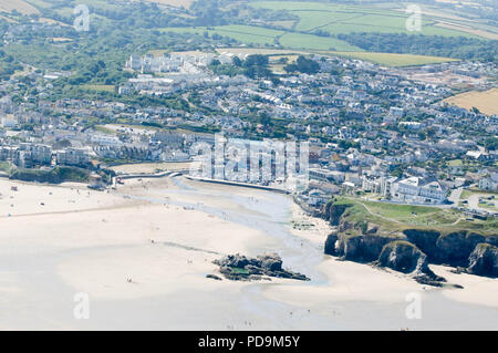 St Ives, Cornwall, UK.  beach view, low tide, birds eye view. Stock Photo