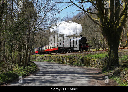 Newby Bridge Station on the Lakeside & Haverthwaite railway as 42073 departs. Stock Photo