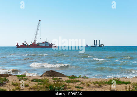 marine petroleum platform, drilling rig oil rig at sea, a drilling rig in the sea, offshore oil wells Stock Photo