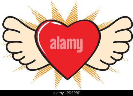 Isolated comic heart with wings icon Stock Vector