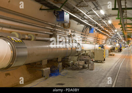 CERN's Large Hadron Collider (LHC) is the world’s largest and most powerful particle accelerator. It is located in Geneva, Switzerland. Stock Photo